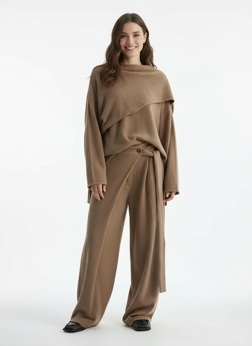 Khaki Bandage Drape Pullover – Asymmetric Layered Look-SimpleModerne