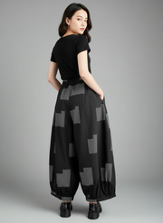 Punky Patchwork Wide-Leg Capri Pants – Cropped Statement Trousers-SimpleModerne