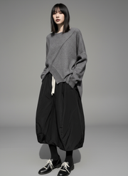 Asymmetrical Hem Oversized Knit Sweater – Gray | Casual Minimal Goth-SimpleModerne