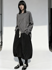 Asymmetrical Hem Oversized Knit Sweater – Gray | Casual Minimal Goth-SimpleModerne