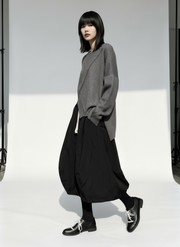 Asymmetrical Hem Oversized Knit Sweater – Gray | Casual Minimal Goth-SimpleModerne
