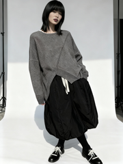 Asymmetrical Hem Oversized Knit Sweater – Gray | Casual Minimal Goth-SimpleModerne