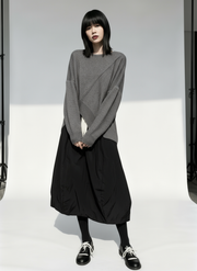 Asymmetrical Hem Oversized Knit Sweater – Gray | Casual Minimal Goth-SimpleModerne