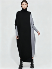 Oversized Knit Pullover Dress – Colorblock Black & Grey | Casual Minimal Goth-SimpleModerne