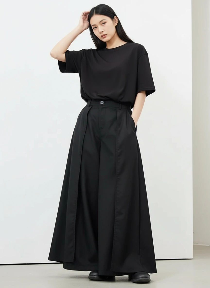 Layered Wide Legged Trousers-SimpleModerne