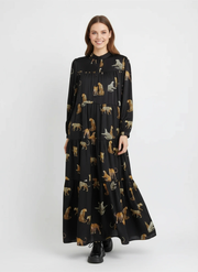 Tiered A-Line Maxi Dress with Jungle Cat Print-SimpleModerne
