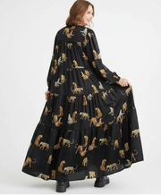 Tiered A-Line Maxi Dress with Jungle Cat Print-SimpleModerne