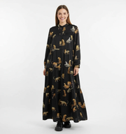 Tiered A-Line Maxi Dress with Jungle Cat Print-SimpleModerne