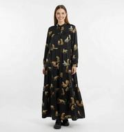 Tiered A-Line Maxi Dress with Jungle Cat Print-SimpleModerne