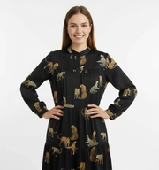 Tiered A-Line Maxi Dress with Jungle Cat Print-SimpleModerne