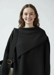 Asymmetrical Draped Black Pullover – Oversized Knit Top for Minimalist Looks