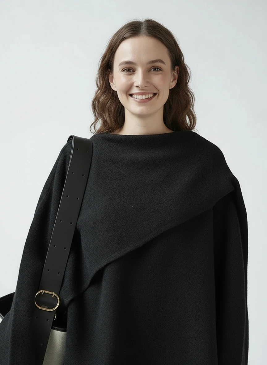Asymmetrical Draped Black Pullover – Oversized Knit Top for Minimalist Looks