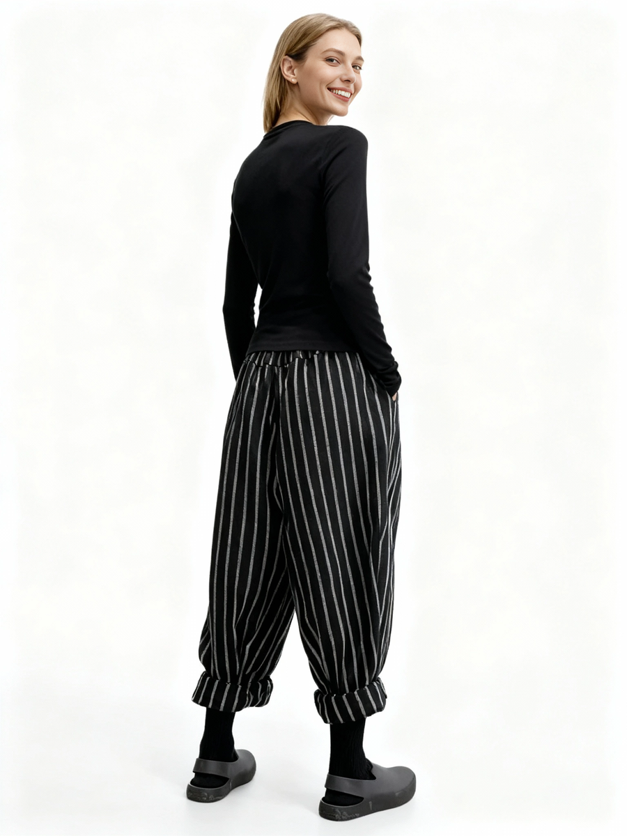 Jazz Up Striped Pattern Baloon Style Trousers
