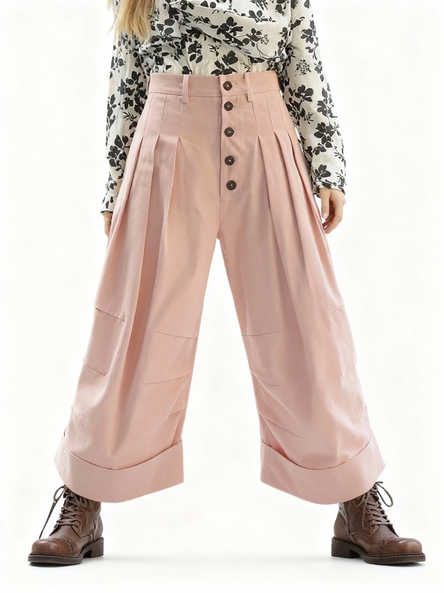 Pleated Wide-Leg Trousers – Dusty Pink Statement Fit