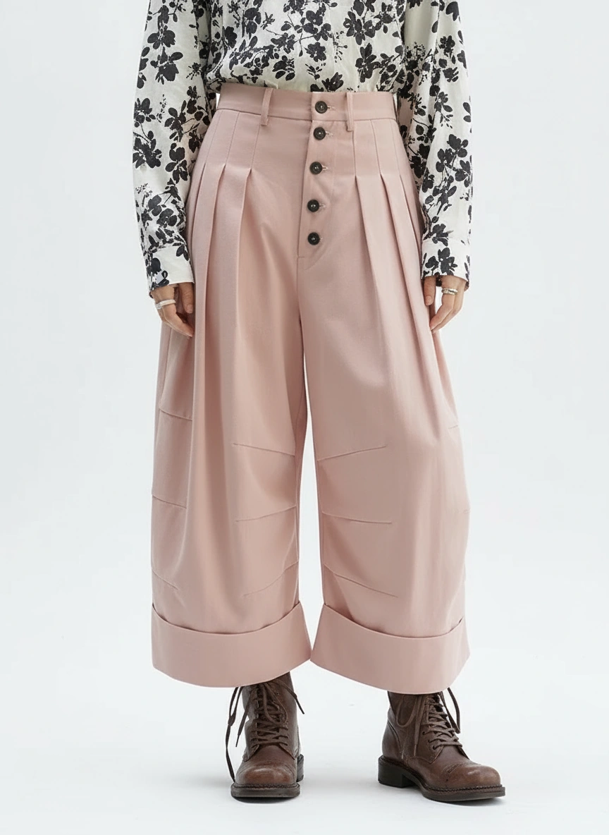 Pleated Wide-Leg Trousers – Dusty Pink Statement Fit