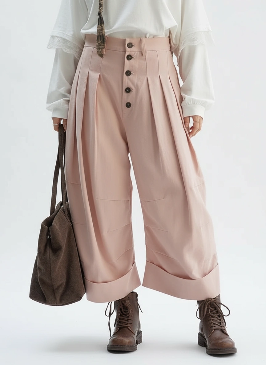 Pleated Wide-Leg Trousers – Dusty Pink Statement Fit