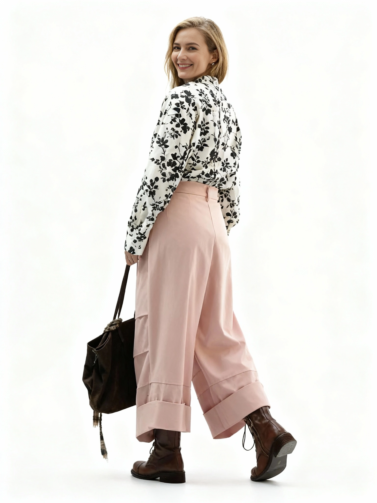 Pleated Wide-Leg Trousers – Dusty Pink Statement Fit
