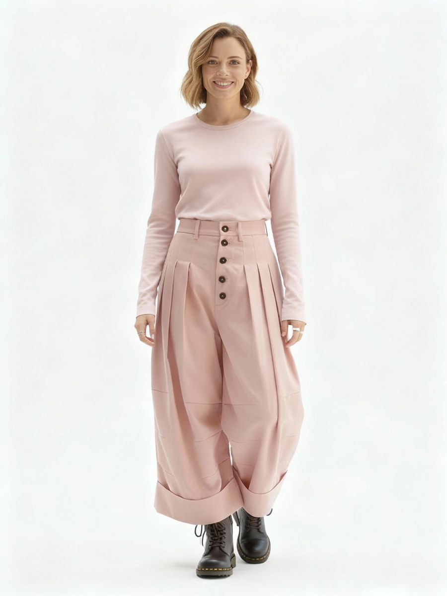 Pleated Wide-Leg Trousers – Dusty Pink Statement Fit