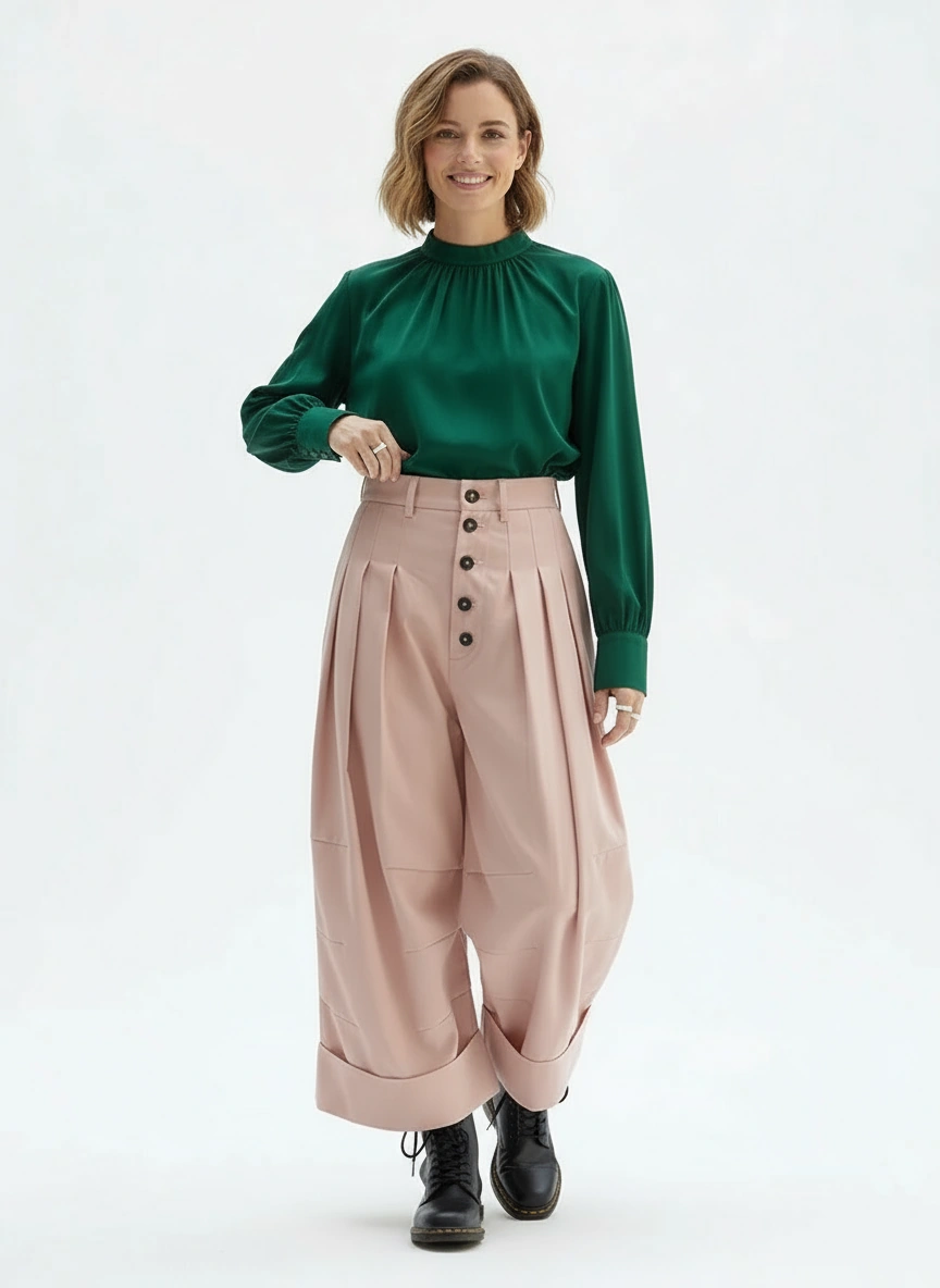 Pleated Wide-Leg Trousers – Dusty Pink Statement Fit