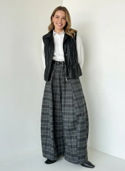 Gothic Plaid Super-Wide Trousers — Grey Windowpane