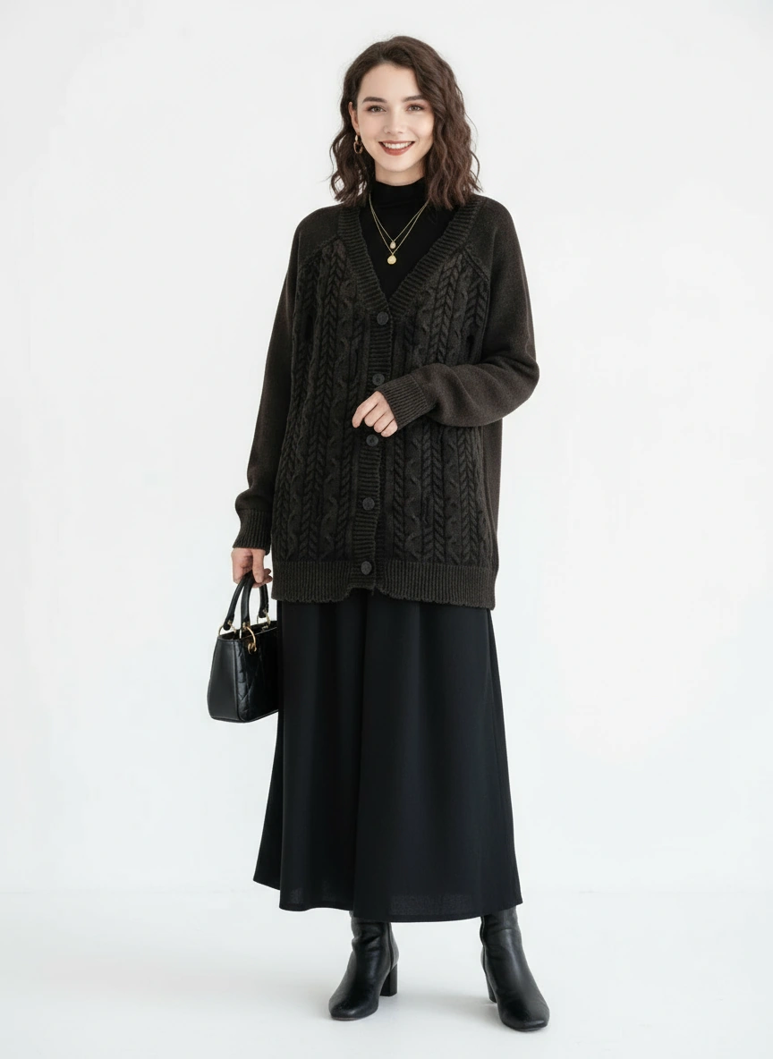 Distressed Knit Cardigan — Deep Charcoal