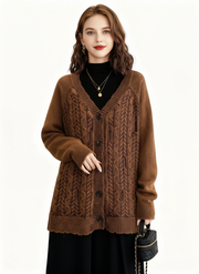 Distressed Knit Cardigan — Mocha Brown-SimpleModerne