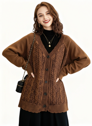Distressed Knit Cardigan — Mocha Brown-SimpleModerne
