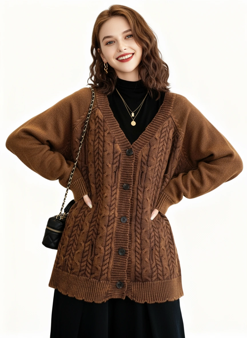 Distressed Knit Cardigan — Mocha Brown-SimpleModerne