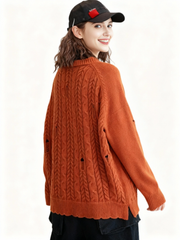 Distressed Knit Cardigan — Burnt Orange-SimpleModerne