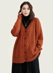Distressed Knit Cardigan — Burnt Orange-SimpleModerne