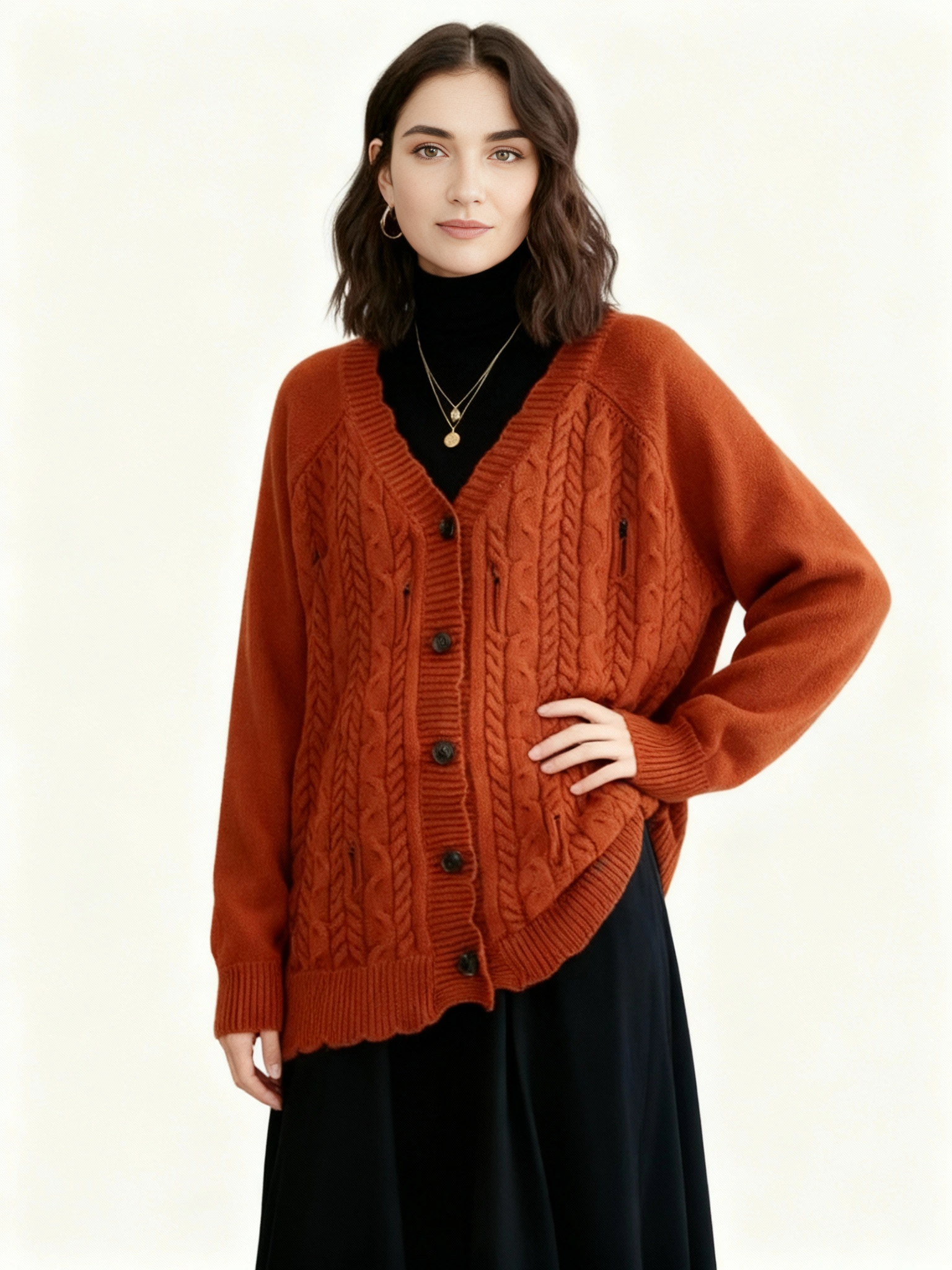 Distressed Knit Cardigan — Burnt Orange