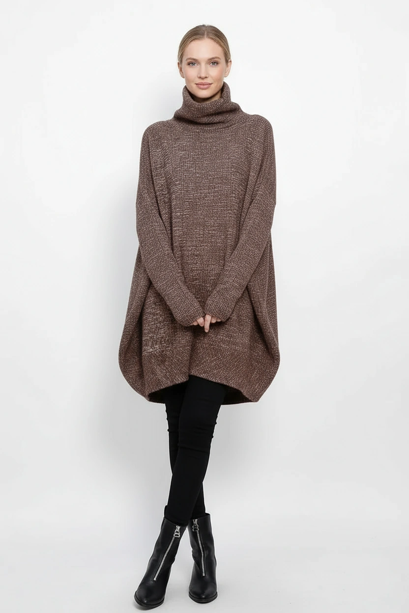 Oversized Turtleneck Pullover — Mocha Brown-SimpleModerne