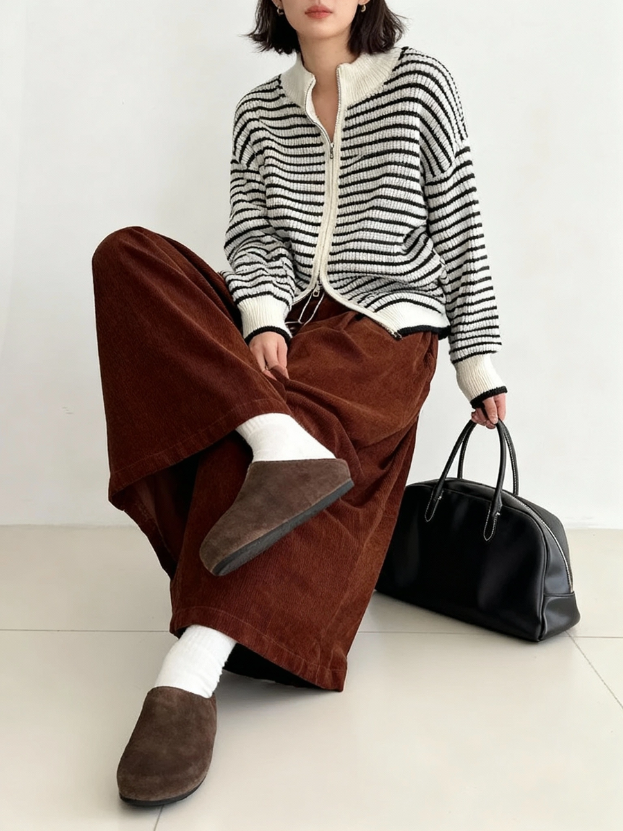 Wide Corduroy Trousers — Deep Chestnut Brown-SimpleModerne