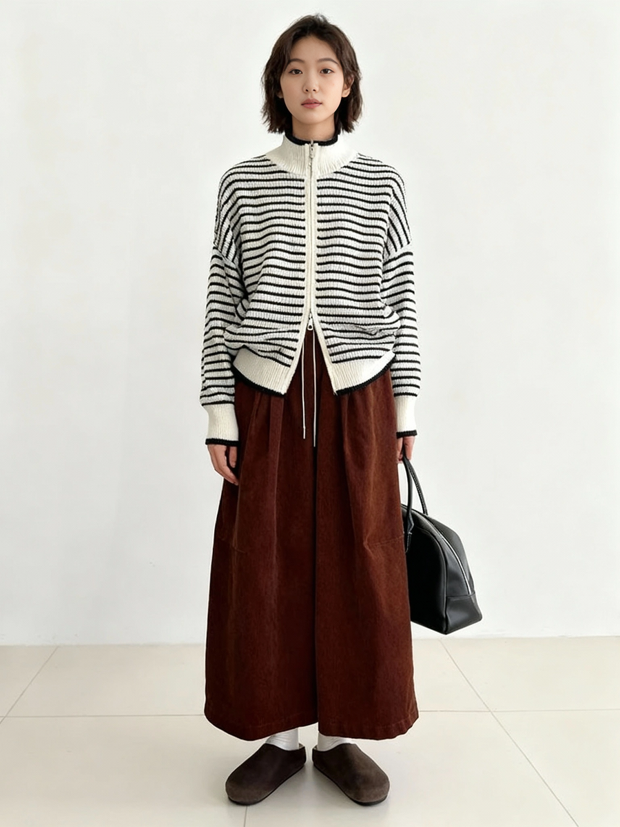 Wide Corduroy Trousers — Deep Chestnut Brown-SimpleModerne