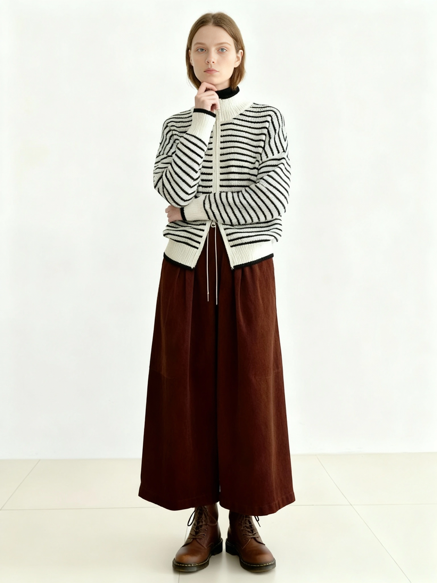Wide Corduroy Trousers — Deep Chestnut Brown-SimpleModerne