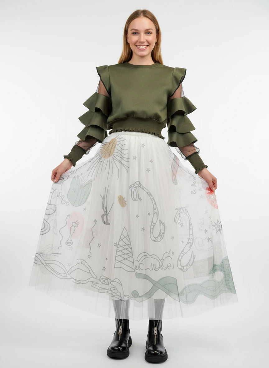 Simple Moderne SauleDu Layered Tulle Apricot Skirt-SimpleModerne