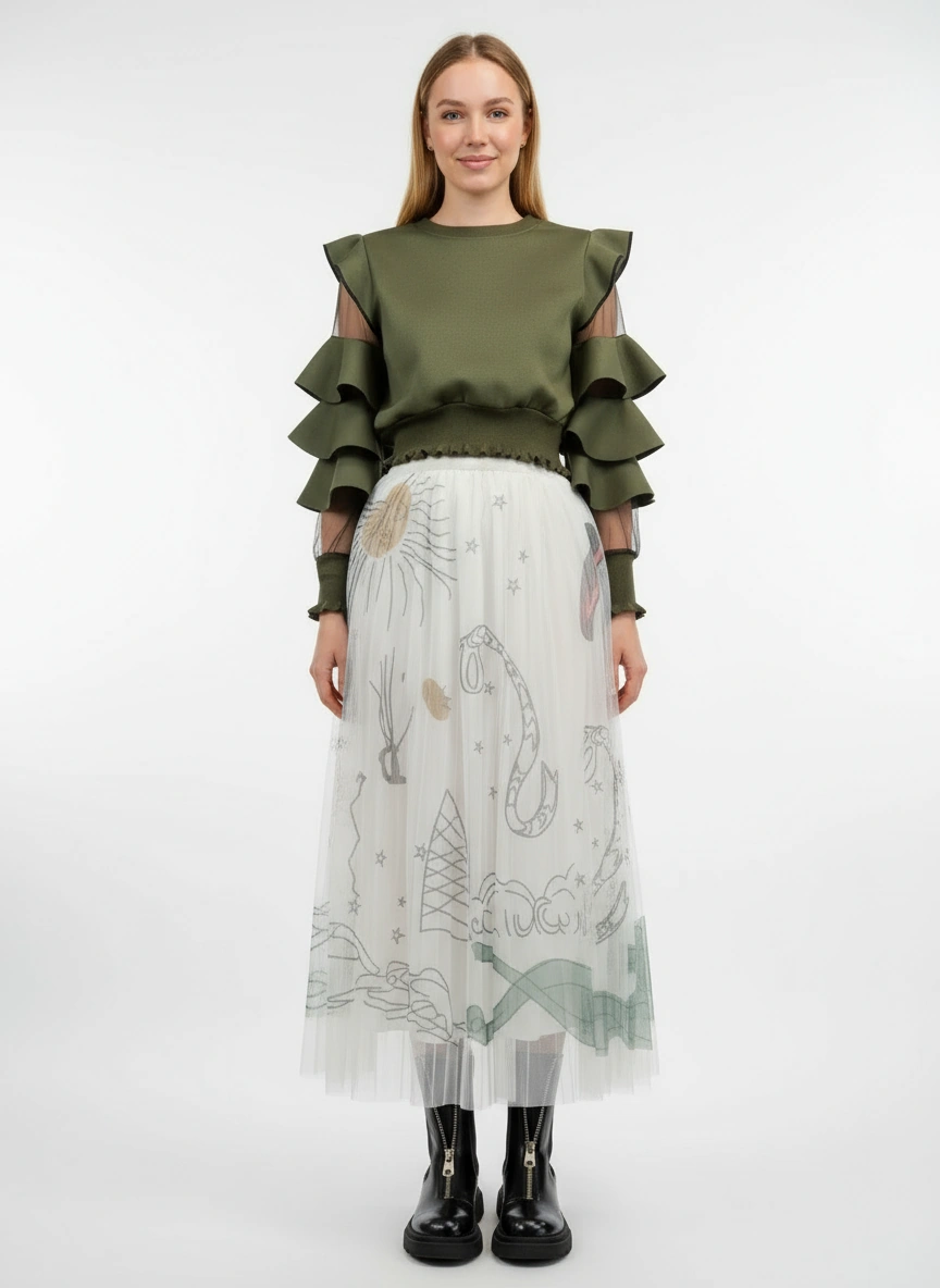 Simple Moderne SauleDu Layered Tulle Apricot Skirt-SimpleModerne