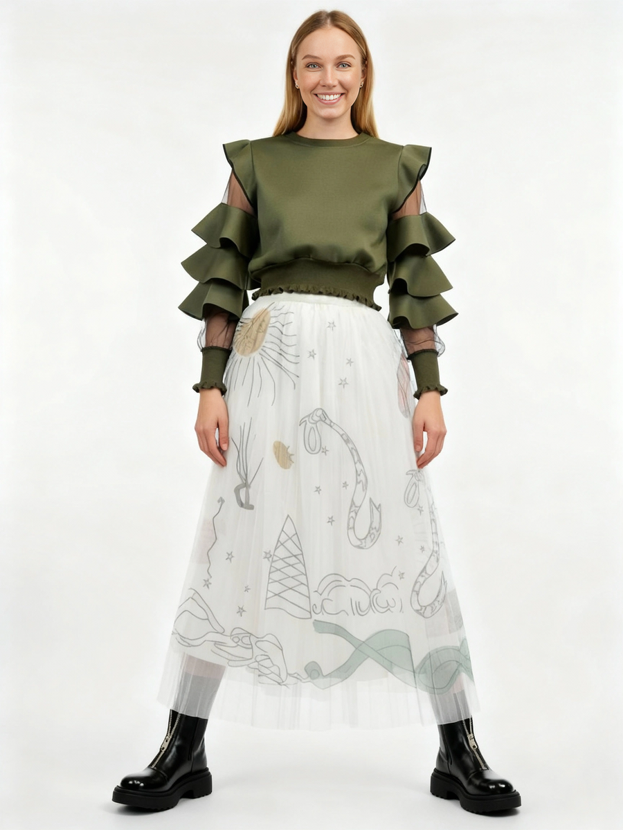 Simple Moderne SauleDu Layered Tulle Apricot Skirt-SimpleModerne