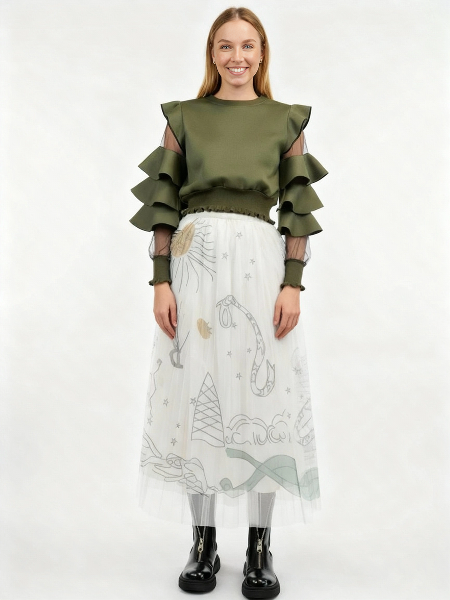 Simple Moderne SauleDu Layered Tulle Apricot Skirt-SimpleModerne