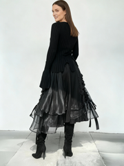 Casual Minimal Goth Layered Tulle Skirt-SimpleModerne