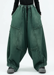 Vintage Washed Wide-Leg Denim — Forest Green-SimpleModerne