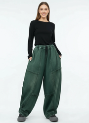 Vintage Washed Wide-Leg Denim — Forest Green-SimpleModerne