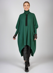 Asymmetrical Knitted Pullover Green Dress with Turtleneck-SimpleModerne