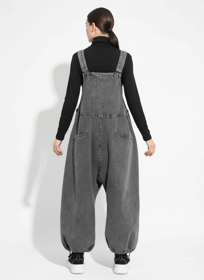 Street Punk Style Oversized Fit Vintage Denim Overalls-SimpleModerne