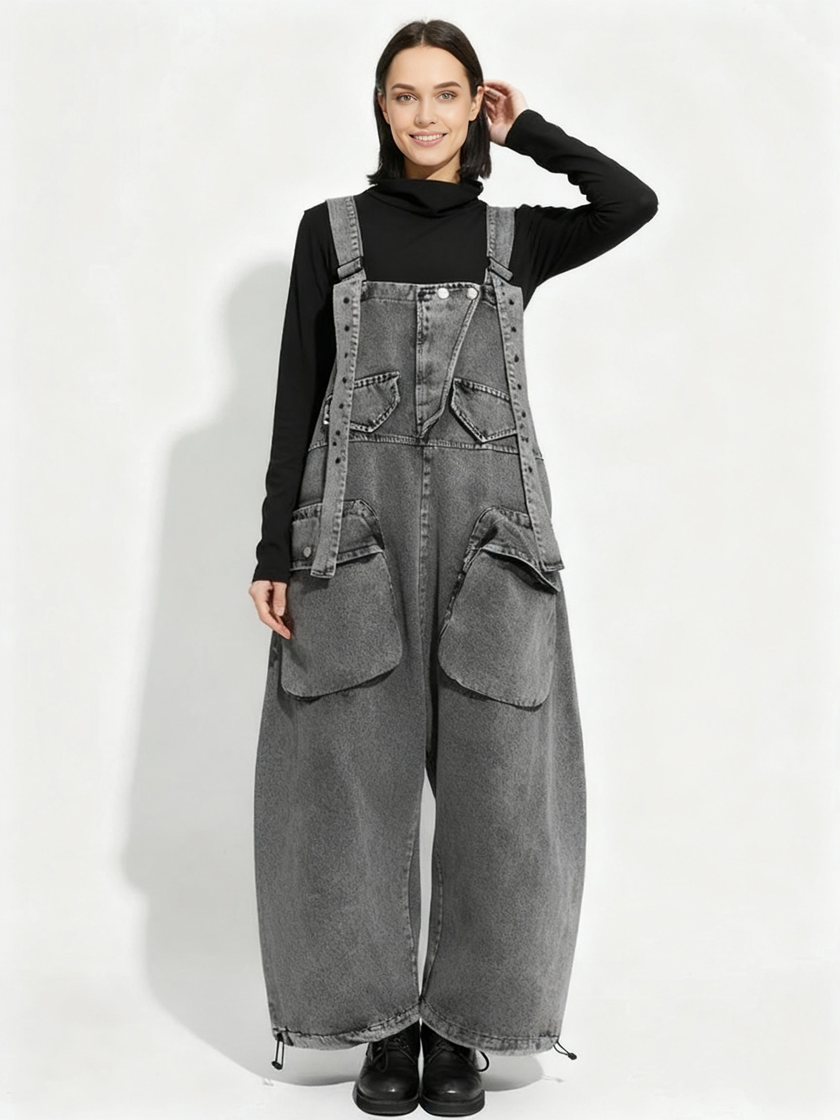 Street Punk Style Oversized Fit Vintage Denim Overalls-SimpleModerne