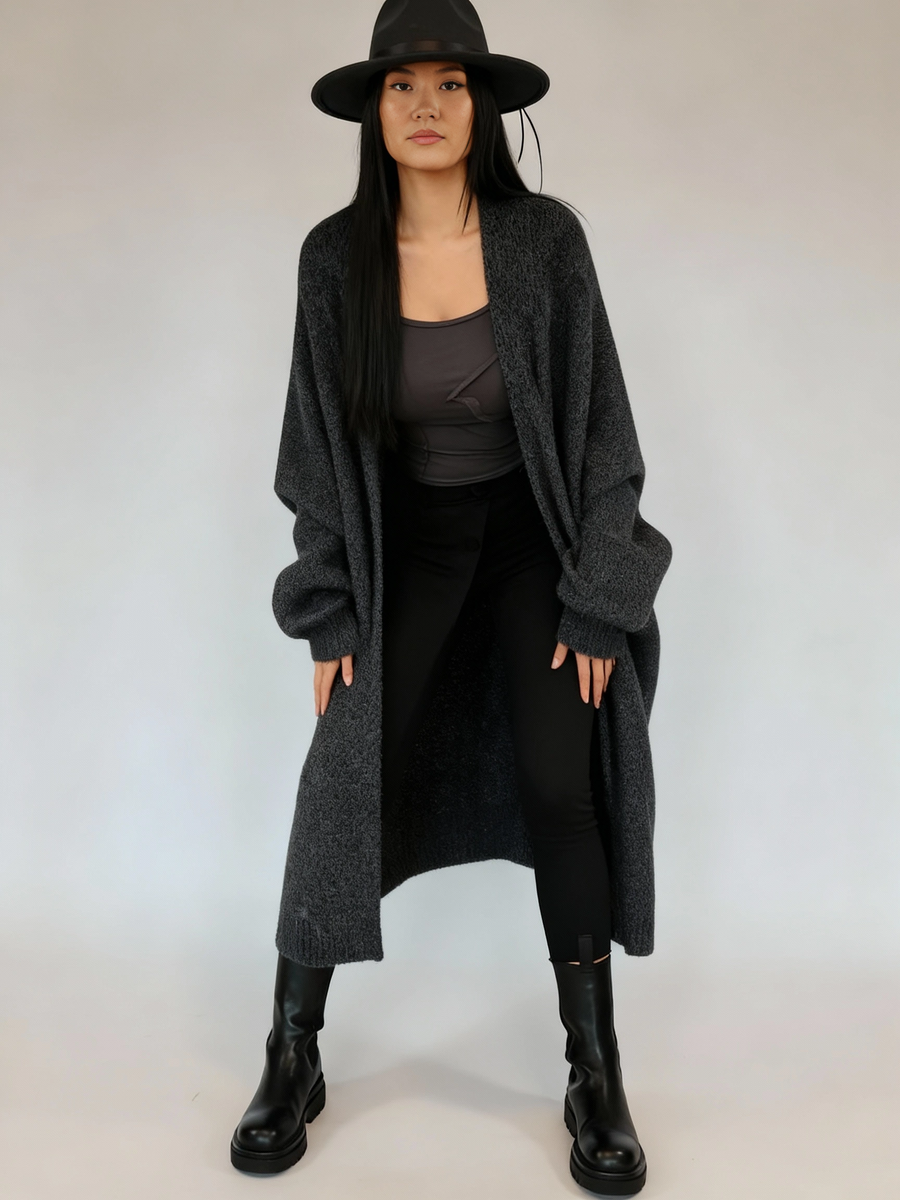Oversized Knit Cardigan — Cool Charcoal Gray-SimpleModerne