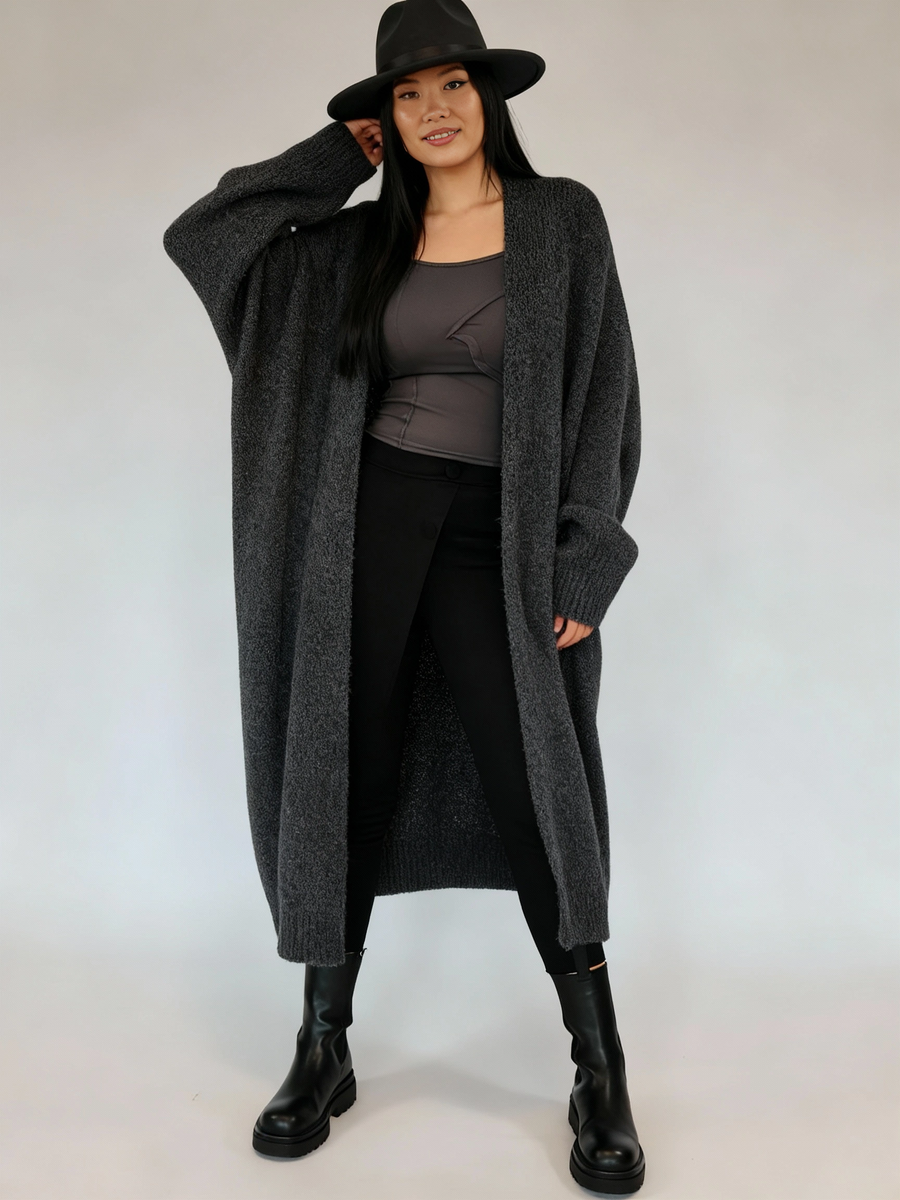 Oversized Knit Cardigan — Cool Charcoal Gray-SimpleModerne