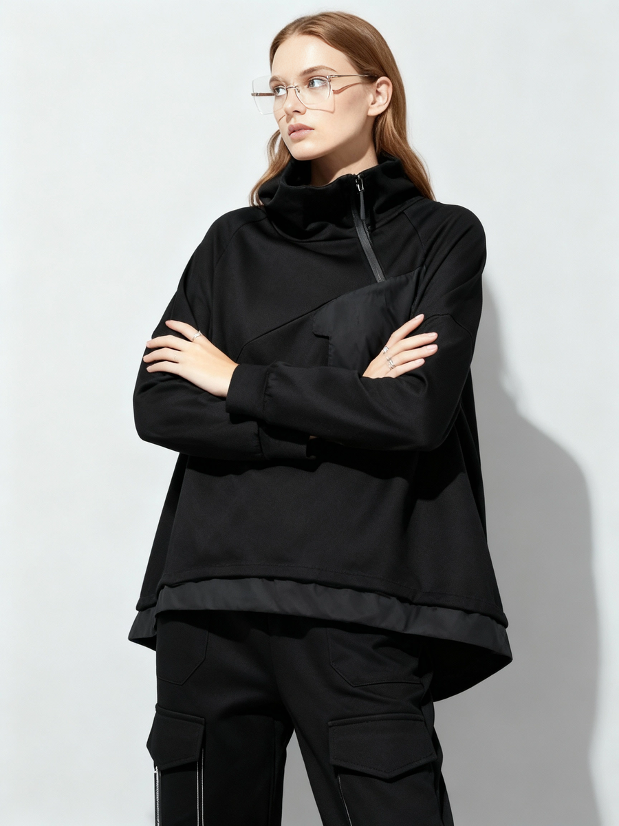 Asymmetric Pocket Hoodie — Green / Black-SimpleModerne
