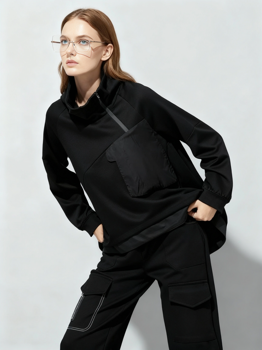 Asymmetric Pocket Hoodie — Green / Black-SimpleModerne