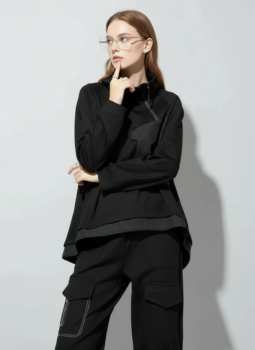 Asymmetric Pocket Hoodie — Green / Black-SimpleModerne